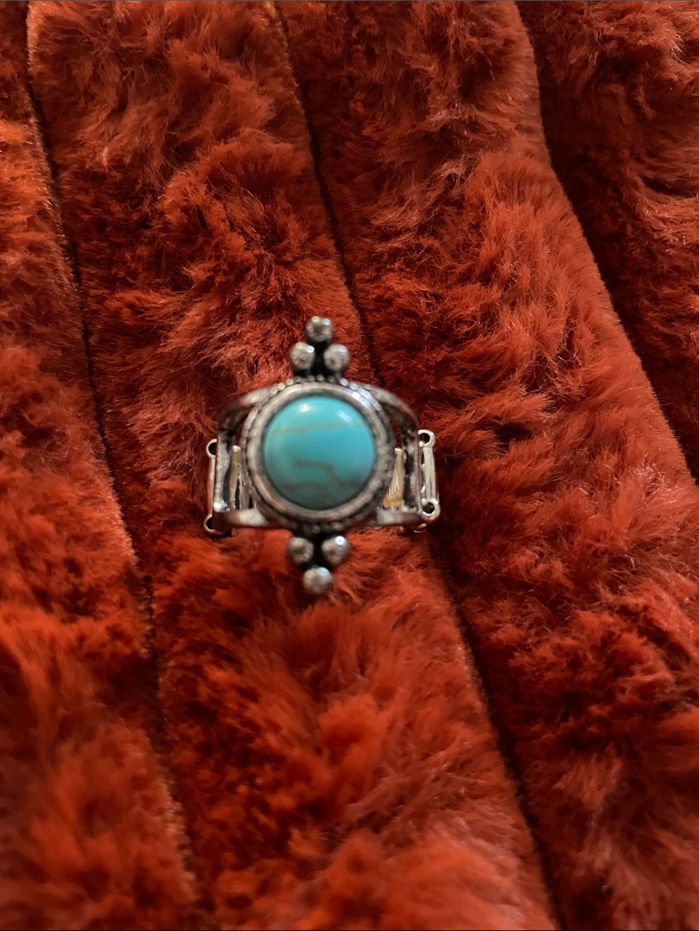 Turquoise Stone Silver-Tone Boho Ring